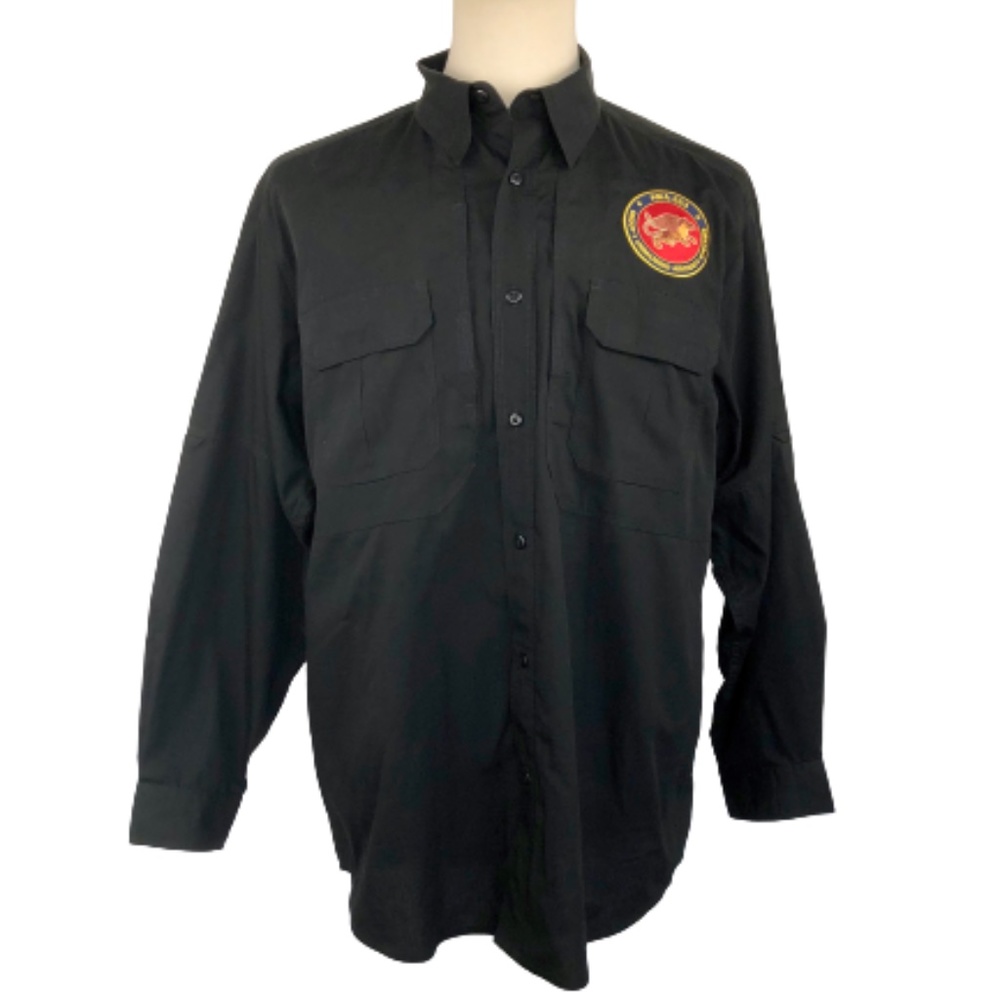5.11 511 Tactical Series Button Front Shirt Black Long Sleeve Military Patch